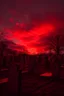 Placeholder: A grave yard at night all are red with red sky and red clouds all graves are red