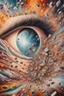 Placeholder: Close up surrealism drawing of memories and images that were painted on a canvas and are exploding towards the artist. A key vision, crazy, abstract, surrealism,weird,8 k, , high quality