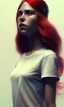 Placeholder: girl, cute, beautiful, red hair, black backwards cap, white tee shirt, long hair, head and shoulders portrait by Greg Rutkowski