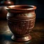 Placeholder: Create an image of old copper cup with strange runes