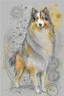 Placeholder: Abstract wet watercolour of a rough collie, ink lines, interlinked circles,detailed