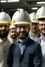 Placeholder: An engineer wearing a helmet stands with a group of engineers