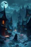 Placeholder: World of Warcraft style, a town which is haunted by a vampire video game enviorment concept art