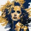 Placeholder: Poster in two gradually, a one side show his tonge, and other side the Singer Danish MØ face, painting by Yoji Shinkawa, darkblue and gold tones,