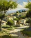 Placeholder: A small village with olive trees painted by Zosan