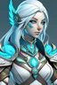 Placeholder: air genasi blue skin female cleric with feather in hair