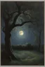 Placeholder: Night, tree leaves, moon, rocks, clouds, creepy gothic movies influence, horror, gustave caillebotte, alfred satw impressionism paintings