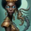 Placeholder: sango fantasy, fantasy magic, intricate, sharp focus, illustration, highly detailed, digital painting, concept art, matte, masterpiece head sexy view black African beauty black afro hair space lady turquoise tiger skin African Scorpion princess