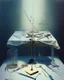 Placeholder: human body, universe-like table,complex surgical instruments mixed with human body-like musical instruments,minimalism,Painting By Adrian Ghenie, Rene Magritte, Lucian Freud