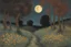 Placeholder: Night, trees, flowers, horror, japanese manga style, rocks, claude monet, georges lemmen, and alfred stevens impressionism paintings