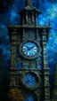 Placeholder: A dark blue clock tower in a galaxy designed in ancient Roman mosaics painted by Claude Monet