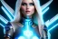 Placeholder: A beautiful portrait of a cute smiling cyber woman with wings, long blond platinum hair, luminous blue eyes, high key lighting, volumetric light high details with blue and white stripes white luminous celtic paterns, beam starry background