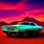 Placeholder: art deco, cyberpunk, neon muscle car, desert road, sunset, full colour, hd,