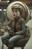 Placeholder: realistic tank girl seat on sphere machanic sputnik