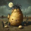 Placeholder: Potato famine, by Gerald Scarfe and Pawel Kuczynski and Joan Miro, stylish digital illustration, sinister, phantasmagoric, organic structuring