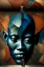 Placeholder: Modern African theme, people in full growth, surrealism cubism. material old leather, cracks, beautiful, light