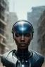 Placeholder: portrait,beautiful african robot, post-apocalyptic in a cyberpunk city, realistic, intriacte detail, sci-fi fantasy style, volumetric lighting, particales,highly detailed,cinamatic, deep