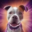 Placeholder: picture of a happy purple pit bull in a field