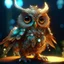 Placeholder: Cute and adorable fantasy owl, Bird-of-Paradise, sparrow, full body, shiny metallic jeweled depth, glowing smoke neon eyes, hoarfrost metal lace, fantasy, sunlight, sunbeam, intricate detail. 8k, dreamlike, surrealism, super cute, symmetrical, soft lighting, trending on artstation, intricate details, highly detailed, unreal engine, by ross tran, wlop, artgerm and james jean, Brian Froud, art illustration by Miho Hirano, Neimy Kanani, oil on canvas by Aykut Aydoğdu, oil painting, heavy strokes, p