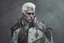 Placeholder: A white masculine human with white hair. A Lot of Battle Scars. Full body. Dark Military clothes. HD