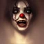 Placeholder: Greg Rutkowski, WLOP, Artgem, a photorealistic dramatic hyper-realistic crying creepy clown girl painting with crystal black eyes, elegantly beautiful dynamic shadows, Artstation,concept design art, Octane render,8K