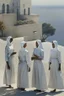 Placeholder: 7 suore africane con tunica grigia giornata di sole precipizio fuori città uomo militare bianco giovane