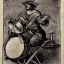 Placeholder: leonardo da vinci, playing drums, steampunk, art nouveau,