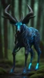 Placeholder: Dark forest, fantasy forest, gazelle with blue neon Crystal horns , intricate details, highly detailed, dreamshaper finetuned model with dynamic art style witg