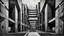 Placeholder: A dark, cold and surreal abstract artwork inspired by brutalism and brutalist architecture. Massive monolithic concrete structures form an impossible architectural passageway, with severe geometric shapes, enormous walls, sharp angles, deep voids and distorted perspective. The architecture feels oppressive, mysterious and dreamlike rather than realistic. Use a cold palette of graphite black, concrete grey, steel blue, icy blue and desaturated cyan, with subtle atmospheric dramatic shadow