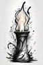 Placeholder: A realistic drawing in negative space black ink on white background of a beautiful candle lamp with abstract brushstrokes design