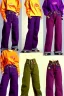 Placeholder: year 1998 women fashion. Loose, baggy, low waist Combat pants, t-shirt, new kind of hoodie with tippet! recycled denim trousers. Colors: denim blue, blue, purple, cream, khaki, "light green", lilac, plum, orange, terracotta, red, light yellow, lion yellow, pink, dark blue, beige. Sturnus vulgaris-print. wide belt. Partly latex or leather. Kylie Minogue, Tyra Banks. leg warmer. Cargo pants and hoodie!