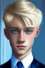 Placeholder: A cute Twink boy, blonde haircut, blue eyes, suit in party