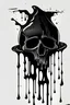 Placeholder: Drawing of a black slime spilling over a black work style skull