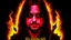 Placeholder: 4k full detail, realistic, Logo émission radio hardrock firestarter ozzy osbourne terminator tributr to Black sabbath flammes en fond