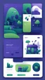 Placeholder: illustrations with a simple art style that show webiste's home page use dark blue-purple and bright green