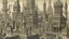 Placeholder: Depiction of an elaborate fantasy cityscape with various architectural styles, including classical and gothic elements, with statues of humans, animals, birds, and mythical figures with multiple levels of buildings.