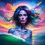 Placeholder: piece of album art with woman fusion with light, abstract style album cover, high level of noise and subtle texture, psychedelic cover, vibrant colors, ethereal sky landscape, shapes and waves.