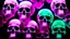 Placeholder: hundreds of anatomically correct, human skulls stacked into a wall unusual neon lighting, high octane, 64k, dystopian, vray, a picture of a dark, comedic, anatomically correct wall of colorful tightly packed skulls of varying sizes and expressions, photo-realistic, insanely meticulous, highly detailed,, 64k, dystopian, vray