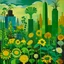 Placeholder: A green flower garden in the sky painted by Lyonel Charles Feininger