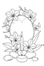Placeholder: outline art for visually rich appealing heart shape orchids plumeria rounded stones candles, ikebana style, coloring page for kids, white background, fit to page, only use outline, clean line art, no shadows, clear and well outlined