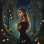 Placeholder: Painting of a beautiful girl, beautiful, pretty face, young girl, fantasy art, Ariana Grande's face, dream, trees, forest, dark night, song, glitters background, fantasy