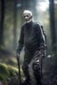 Placeholder: portrait of cyborg old man using a walker in the woods, zeiss prime lens, bokeh like f/0.8, tilt-shift lens 8k, high detail, smooth render, down-light, unreal engine, prize winning