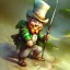 Placeholder: watercolor style, Leprechaun walking on a rainbow, style of Jean-Baptiste Monge fantasy high detail crisp quality