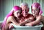 Placeholder: digital art of beautiful young pink hair teenage girls with dad in the bedroom in a bathtub with grandpa hugging bare lips