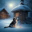 Placeholder: SAD,SCARED, LONELY DOG TIED UP IN FRONT OF HOUSE, winter, 8k resolution, high-quality, fine-detail, intricate, digital art, detailed matte, volumetric lighting, illustration, 3D octane render, brian froud, howard lyon, selina french,