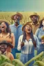 Placeholder: a diverse group of farmers singing in the farming field