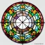 Placeholder: circular wrought iron frame window with stained glass effect, highly detailed, intricate, warm colors