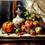 Placeholder: still life oil painting heavy impasto