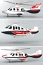 Placeholder: aeroplane airmed air ambulance inspired by shark with side view , quarter view and front view