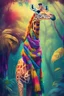 Placeholder: A giraffe with a long colorful scarf in a magical jungle